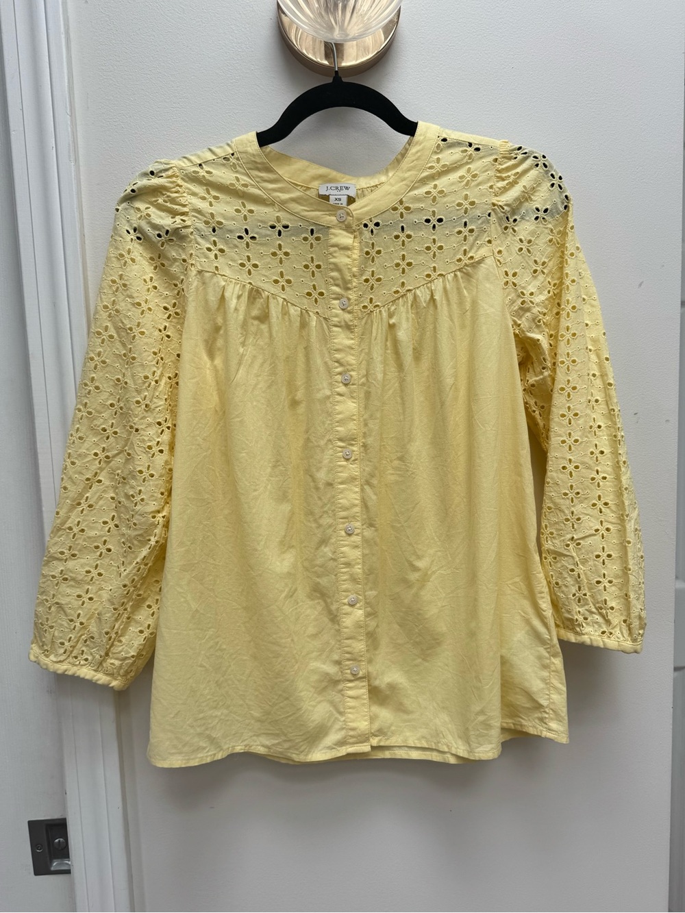 J. Crew Pale Butter Yellow Eyelet Button-Front Blouse